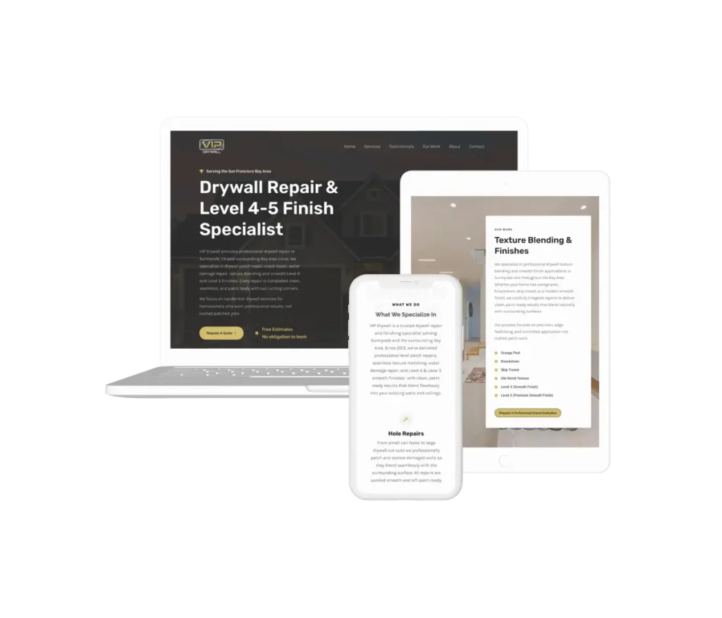 A responsive WordPress site for a local bay area business, VIP Drywall.