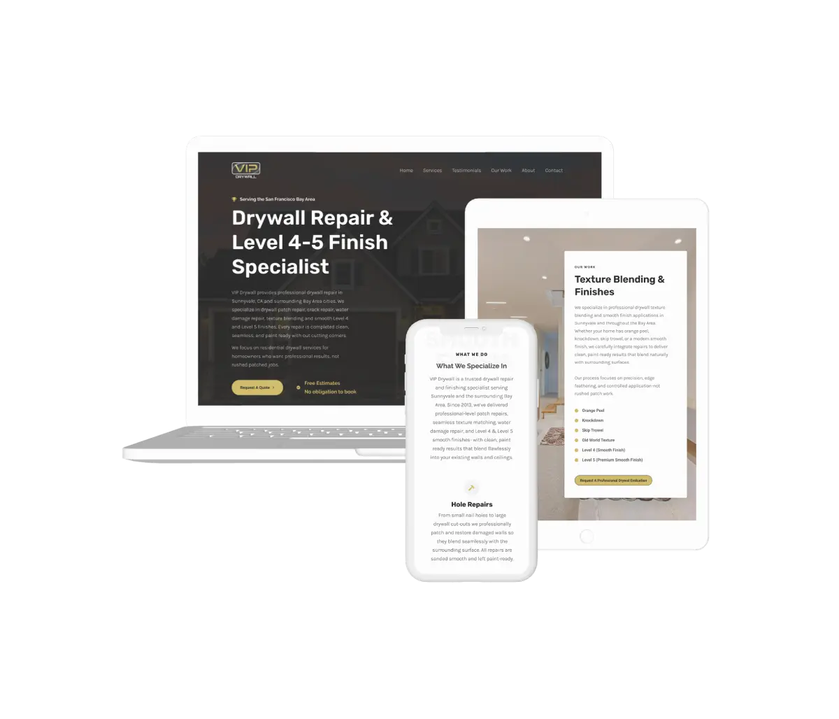 A responsive WordPress site for a local bay area business, VIP Drywall. A responsive WordPress site for a local bay area business, VIP Drywall.